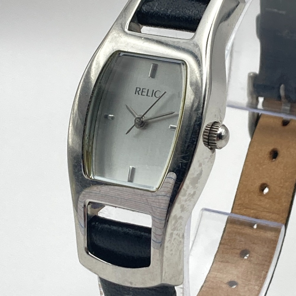 Relic Women's Watch 21mm Silver Tone Black Leather ZR33492 30M New Battery 7.75"